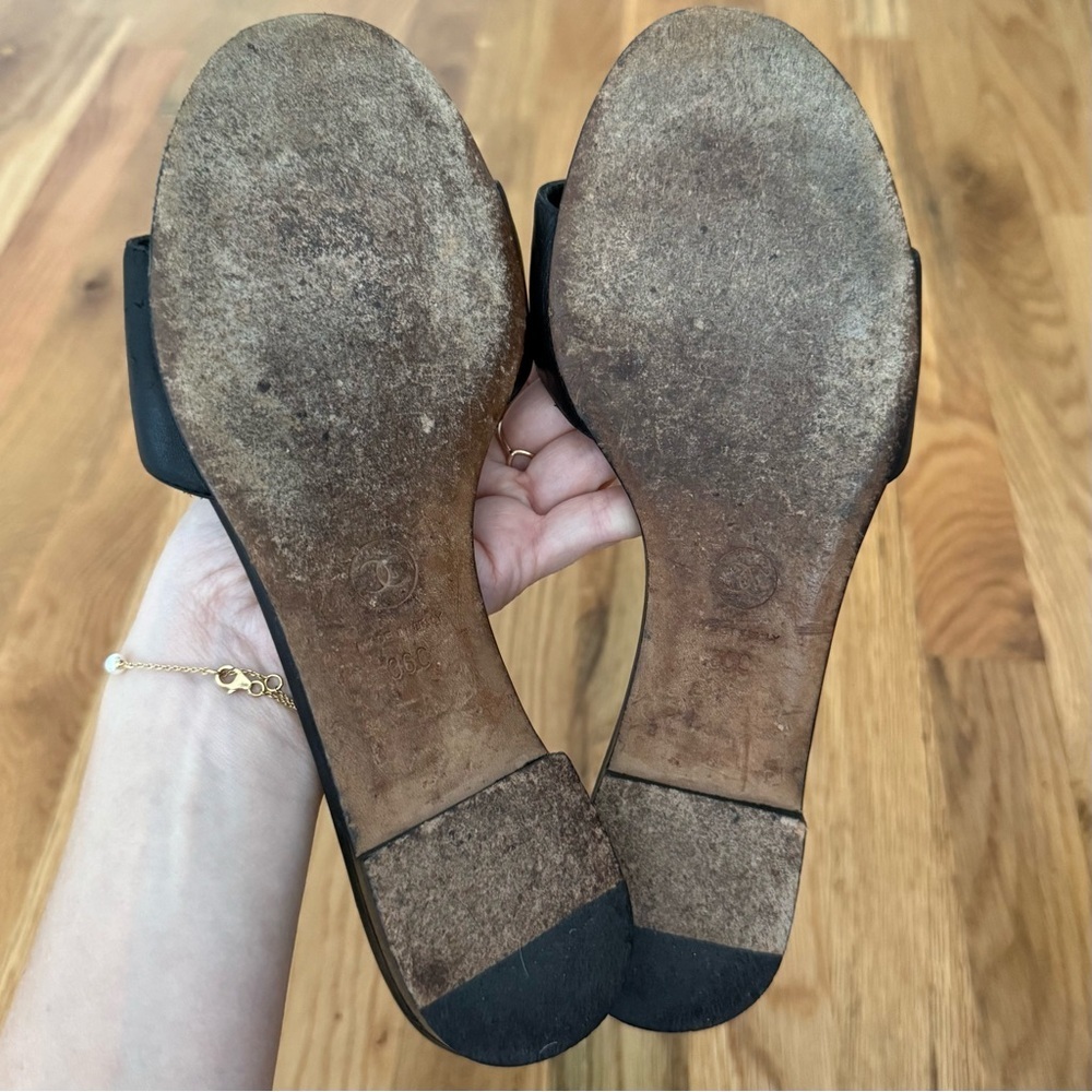 Chanel Bijou Slide Sandals – Black Leather with Jeweled CC Logo, Size 36C - Picture 4 of 8